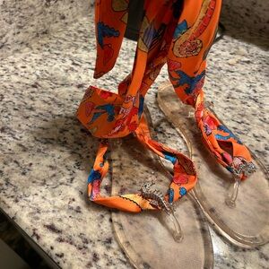 Vibrant Orange strap Sandals with Clear Soles